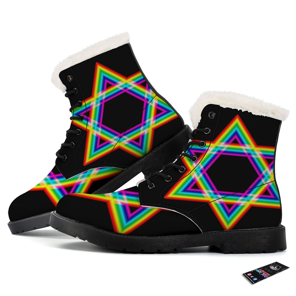 Star Of David Rainbow Print Winter Boots-grizzshop