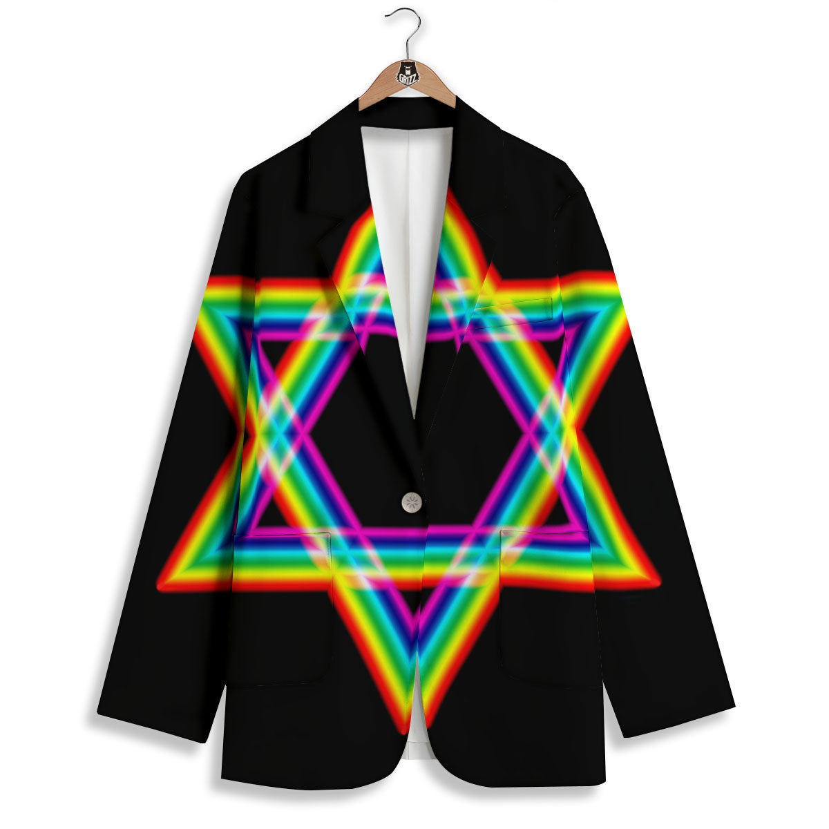 Star Of David Rainbow Print Women's Blazer-grizzshop