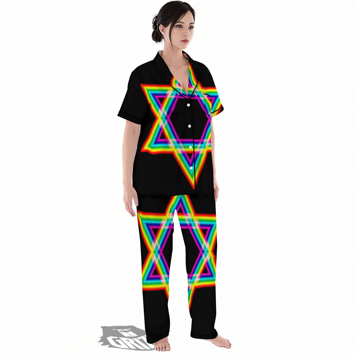 Star Of David Rainbow Print Women's Pajamas Set-grizzshop