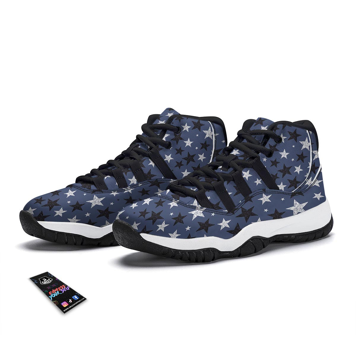 Star Print Pattern Black Bball Shoes-grizzshop