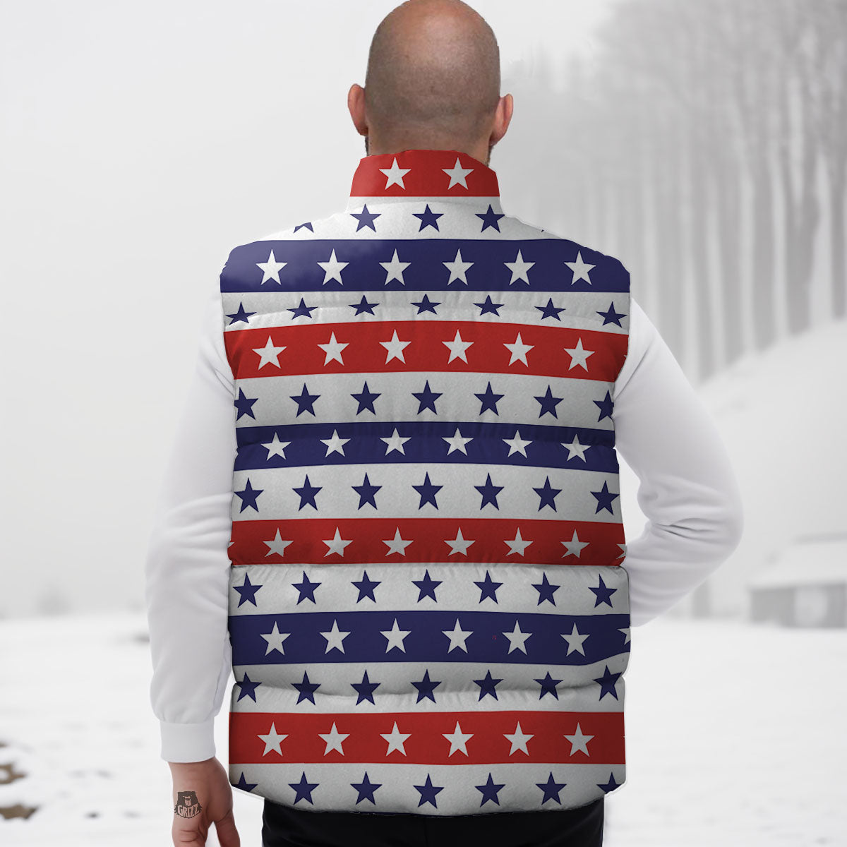 Star U S A Patriotic Print Pattern Down Vest
