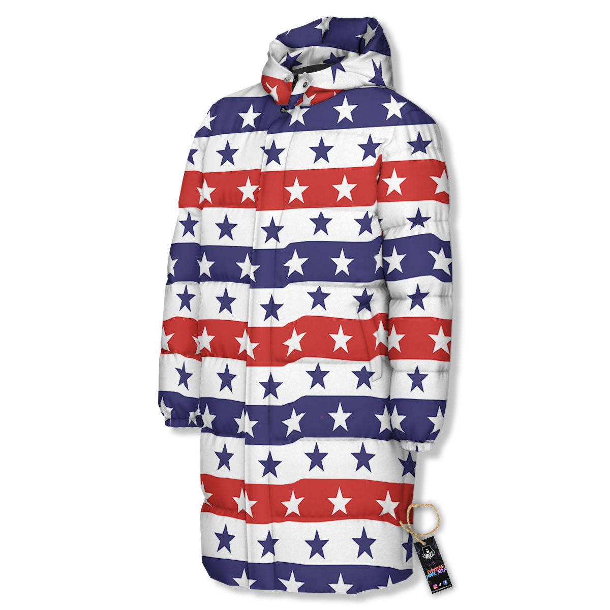 Star USA Patriotic Print Pattern Long Down Jacket-grizzshop