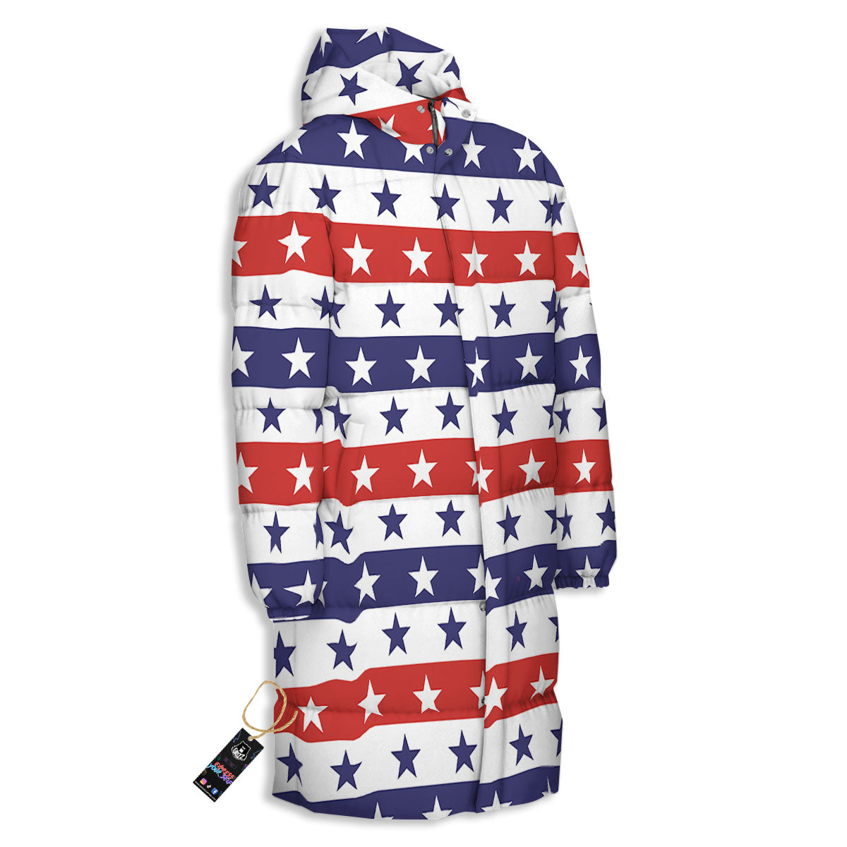 Star USA Patriotic Print Pattern Long Down Jacket-grizzshop