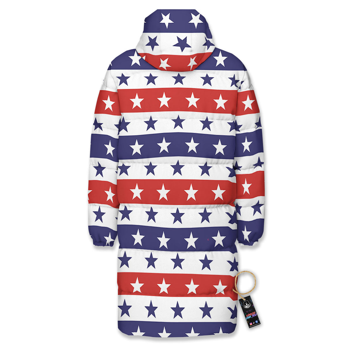 Star USA Patriotic Print Pattern Long Down Jacket-grizzshop