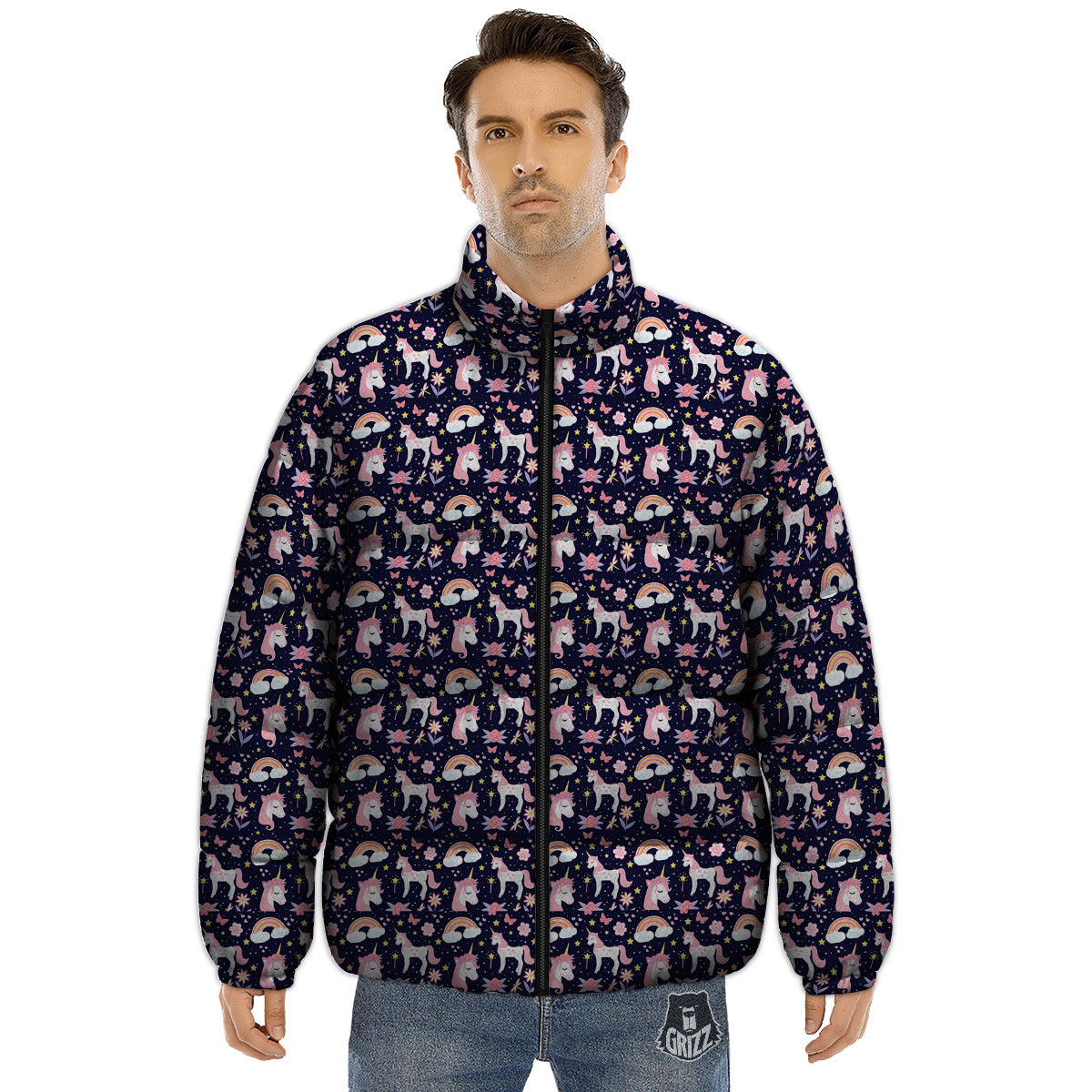 Star Unicorn Cute Night Print Pattern Puffer Jacket-grizzshop