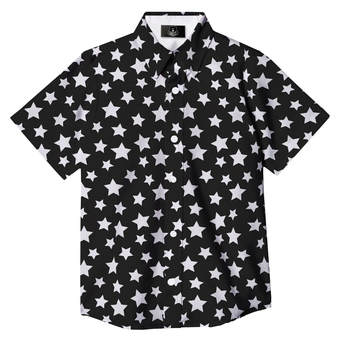 Star White And Black Print Pattern Button Up Shirt-grizzshop