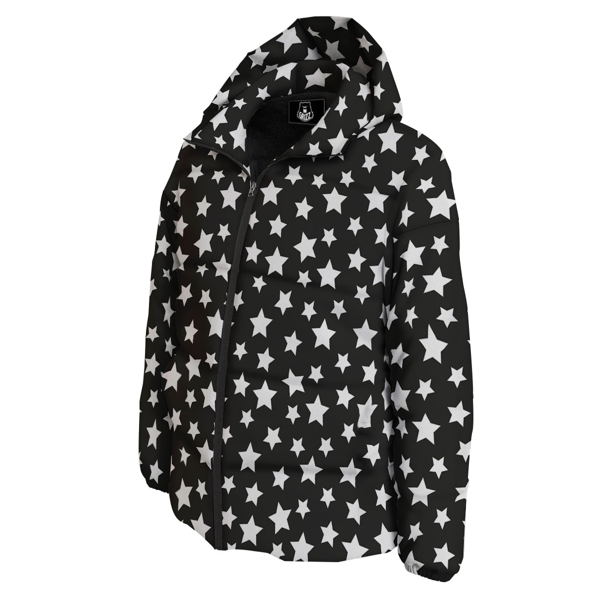 Star White And Black Print Pattern Down Jacket-grizzshop
