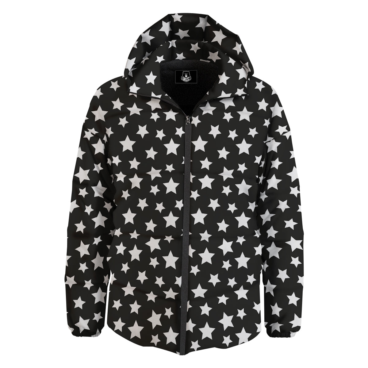 Star White And Black Print Pattern Down Jacket-grizzshop