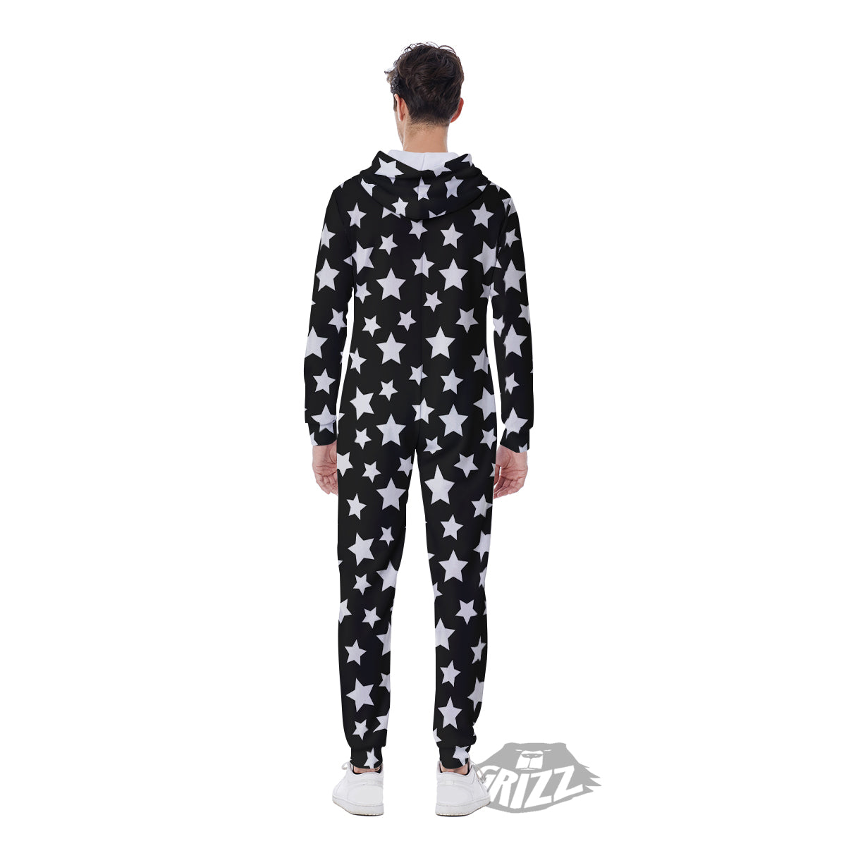 Star White And Black Print Pattern Men's Jumpsuit-grizzshop