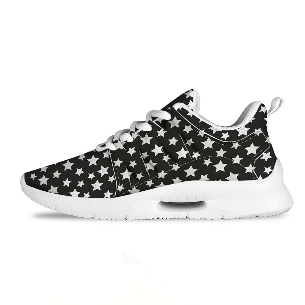Star White And Black Print Pattern Tennis Shoes-grizzshop