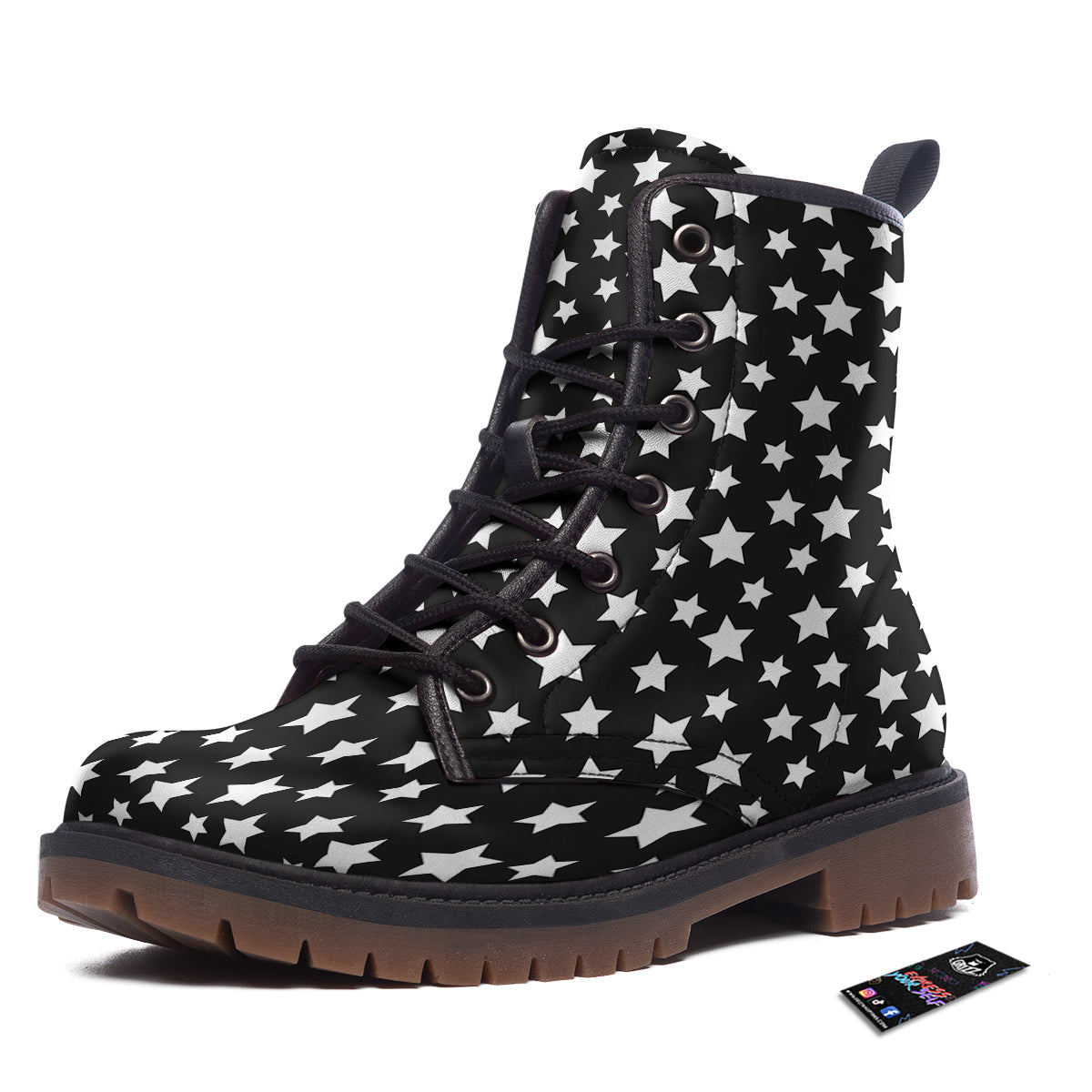 Star White And Black Print Pattern Work Boots-grizzshop