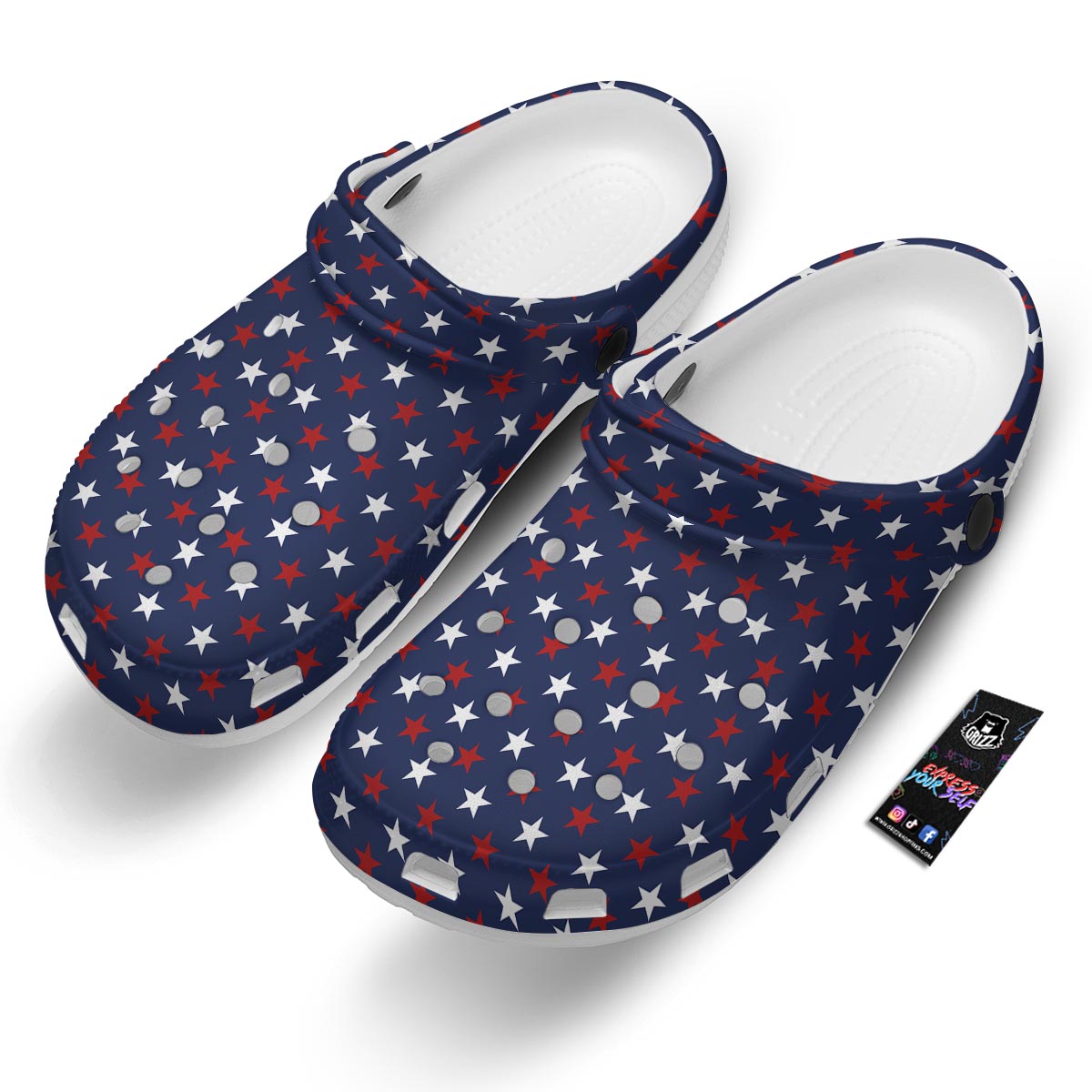 Star White And Red Print Pattern Clog-grizzshop