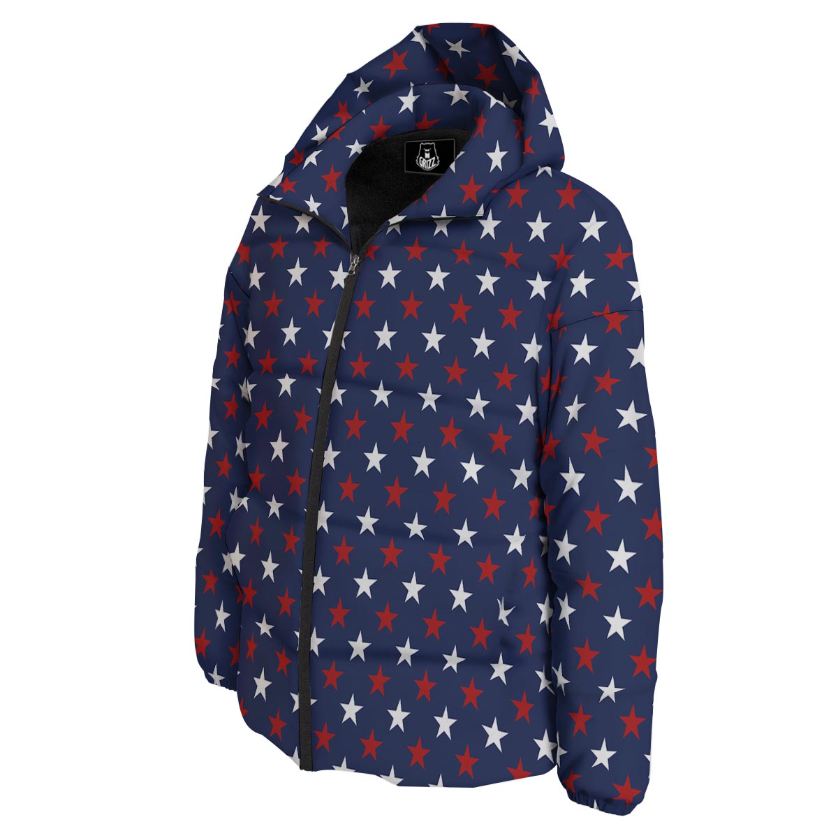 Star White And Red Print Pattern Down Jacket-grizzshop
