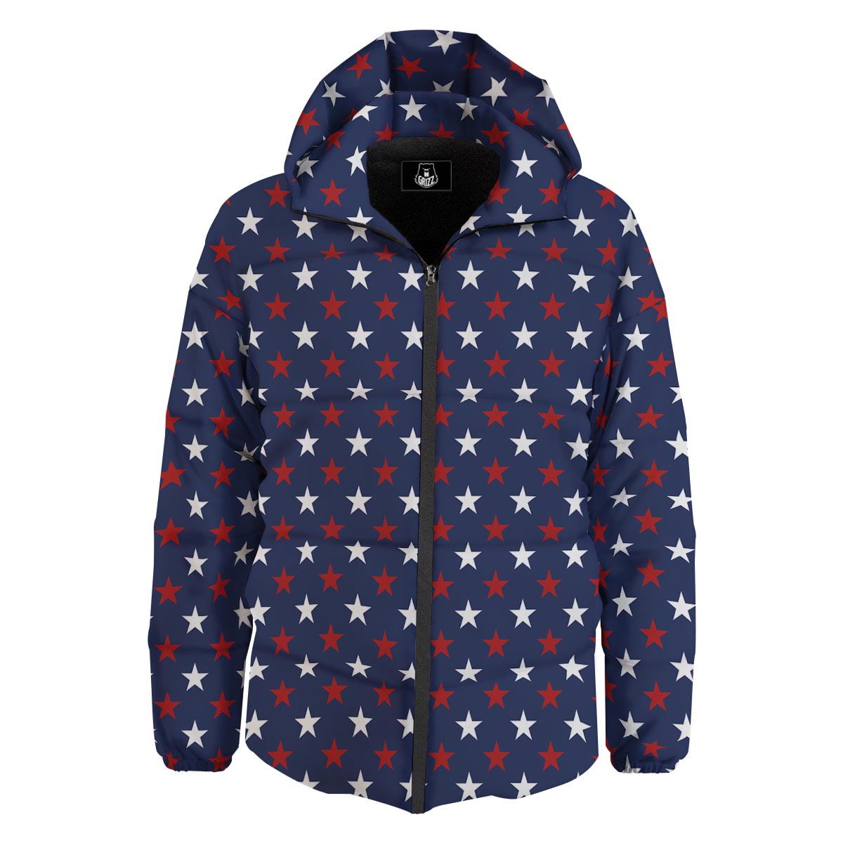 Star White And Red Print Pattern Down Jacket-grizzshop