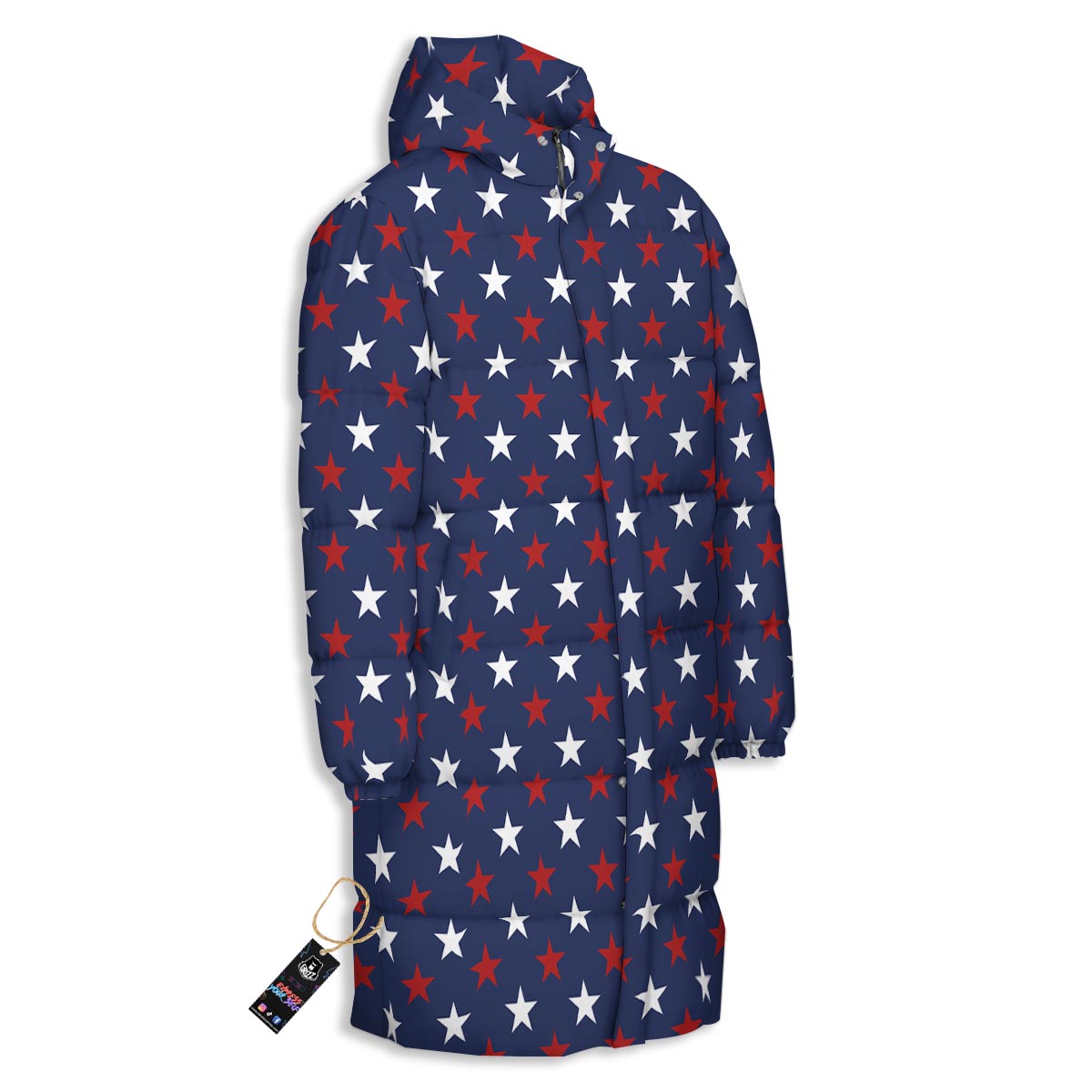 Star White And Red Print Pattern Long Down Jacket-grizzshop