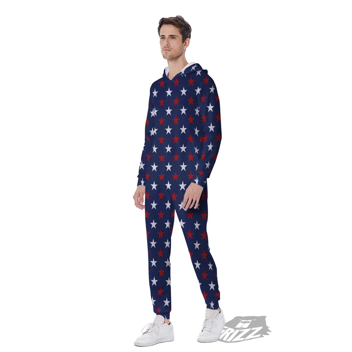 Star White And Red Print Pattern Men's Jumpsuit-grizzshop