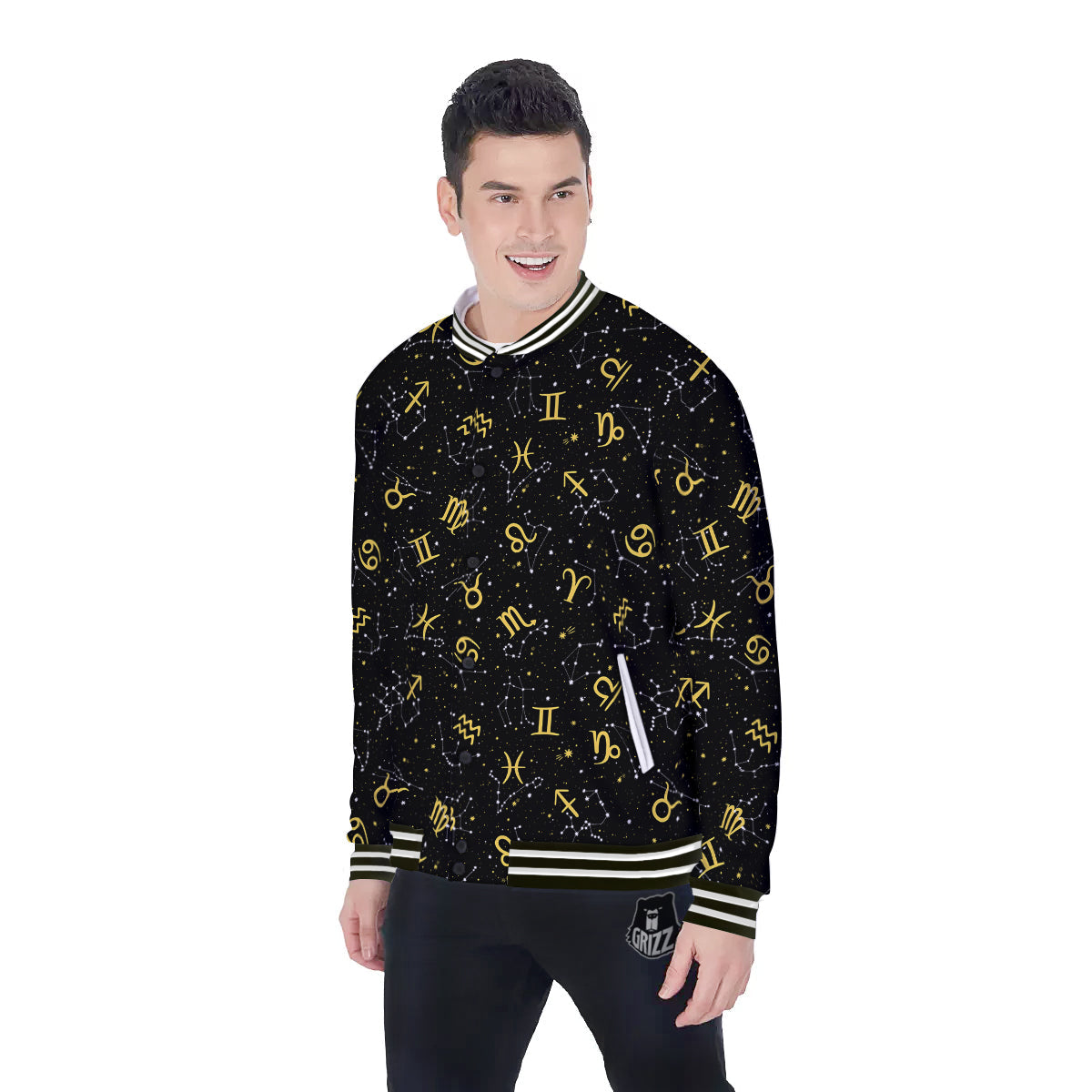 Star Zodiac Signs Print Pattern Baseball Jacket-grizzshop