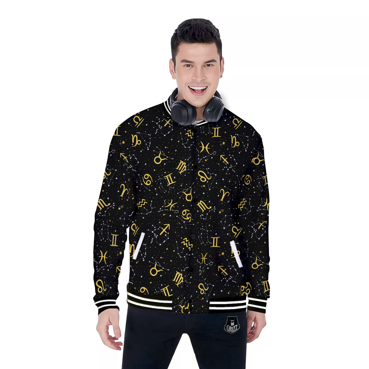 Star Zodiac Signs Print Pattern Baseball Jacket-grizzshop