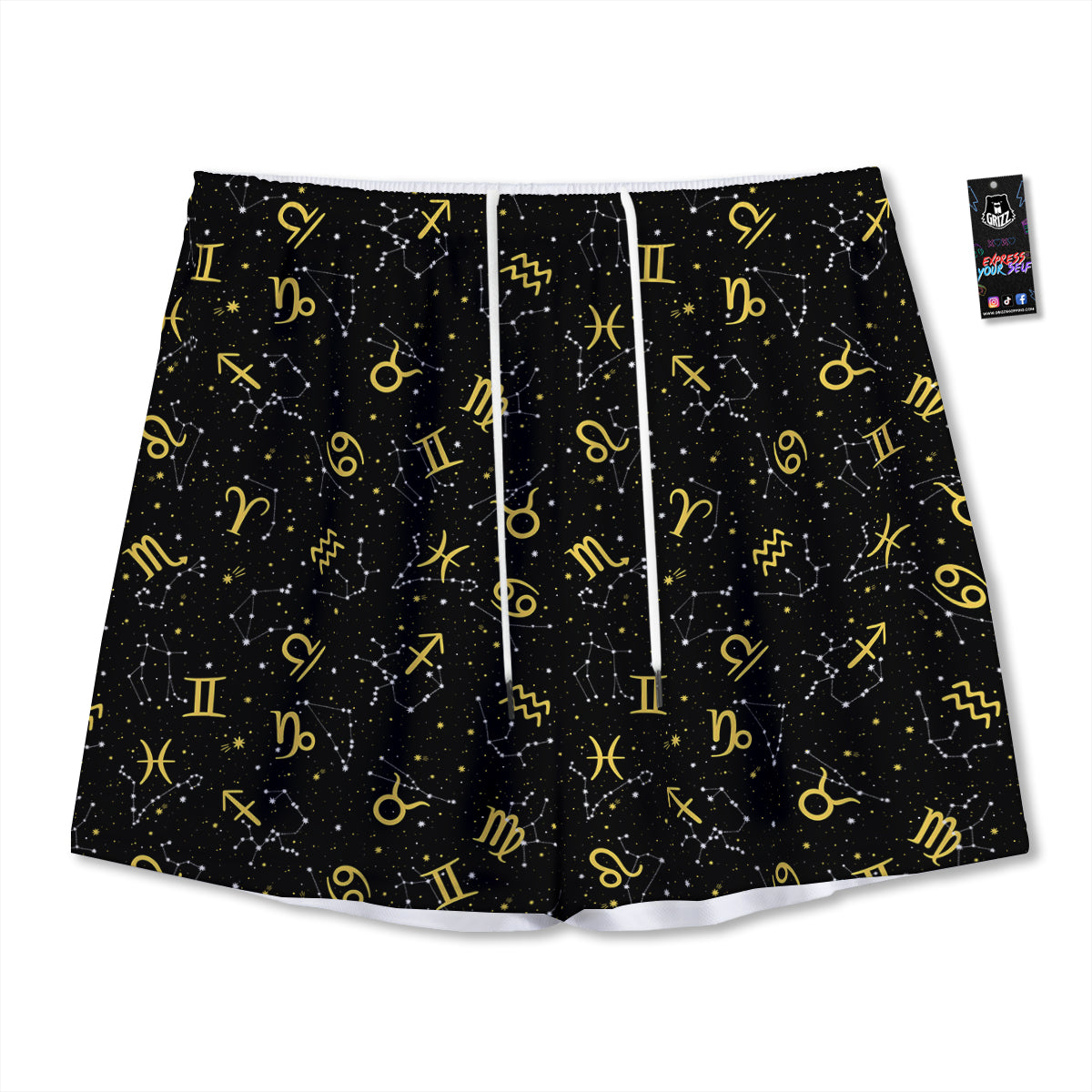 Star Zodiac Signs Print Pattern Mesh Shorts