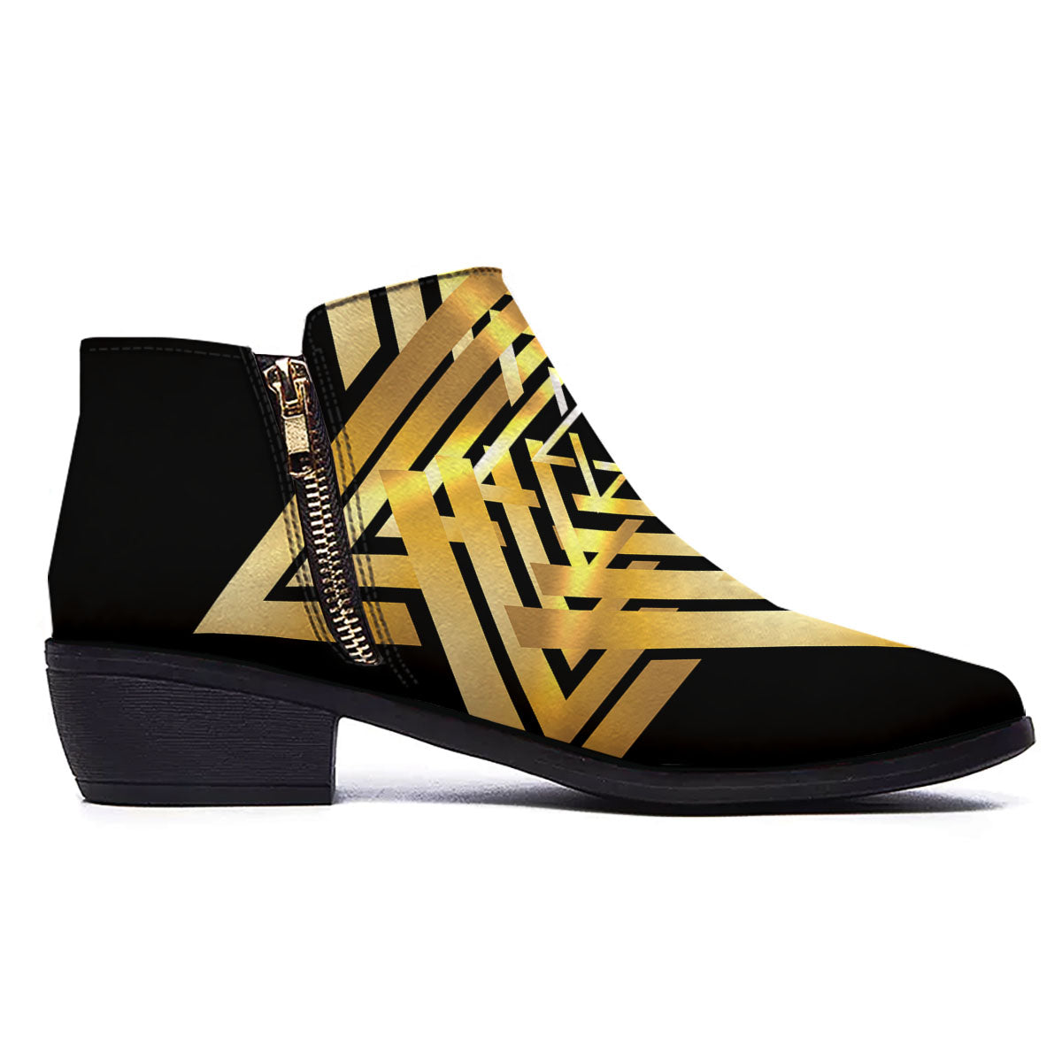 Star of David Gold And Black Print Ankle Boots-grizzshop