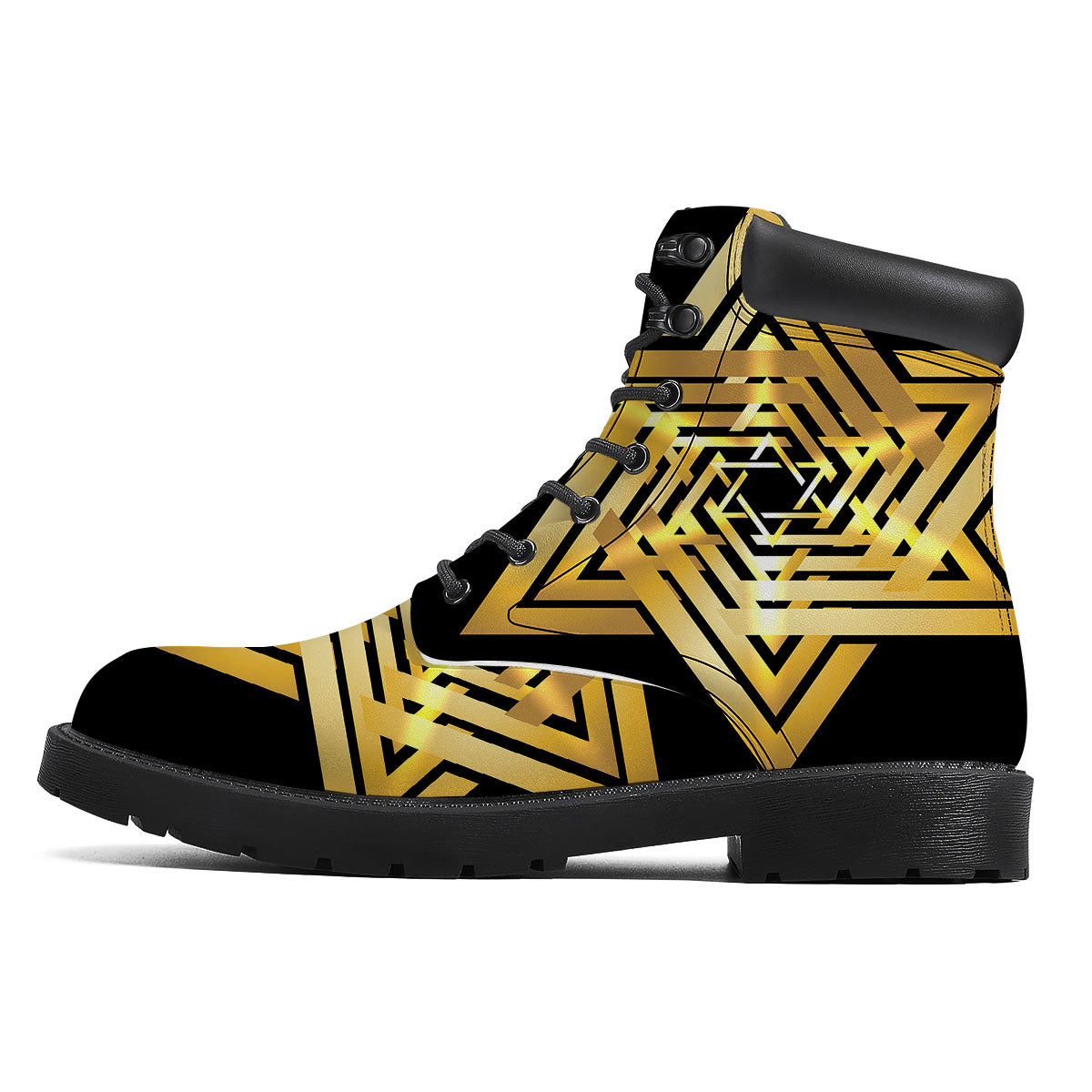 Star of David Gold And Black Print Boots-grizzshop