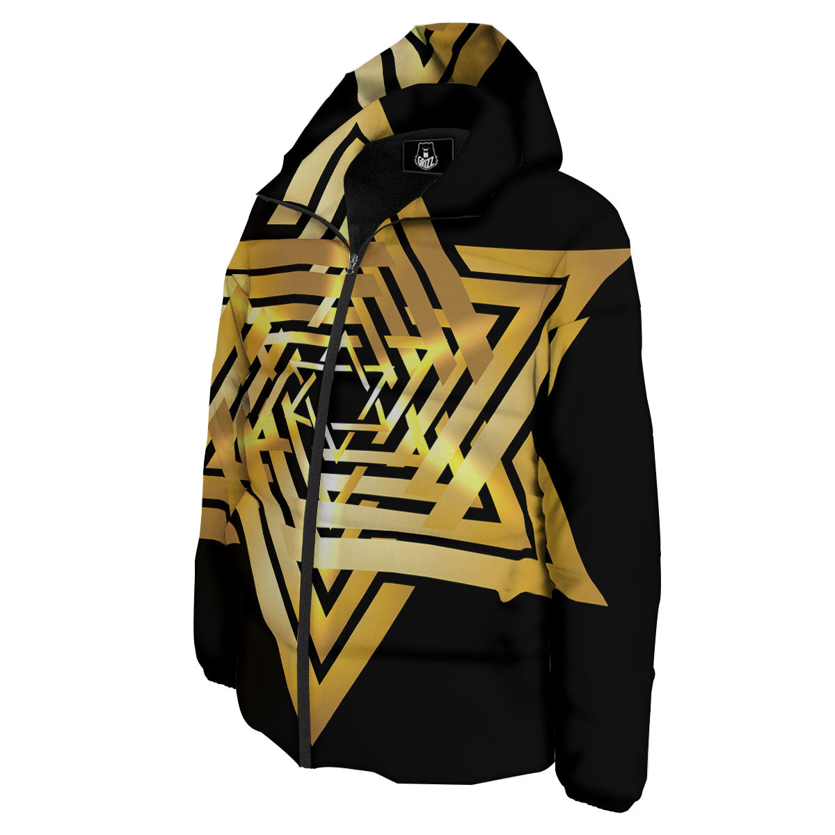 Star of David Gold And Black Print Down Jacket-grizzshop