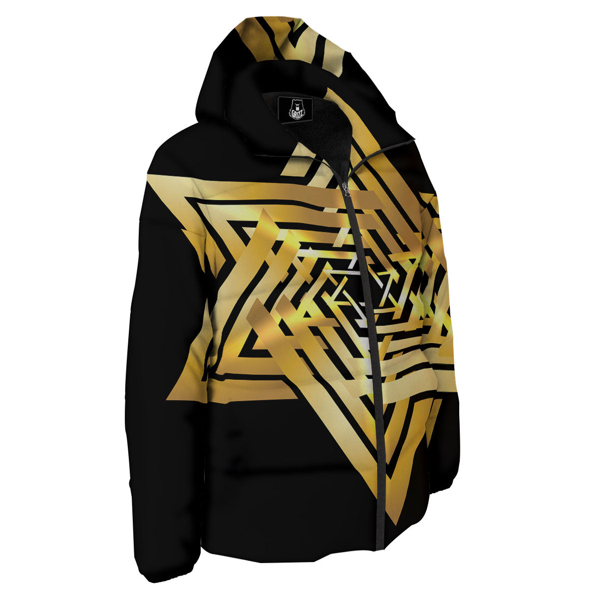 Star of David Gold And Black Print Down Jacket-grizzshop