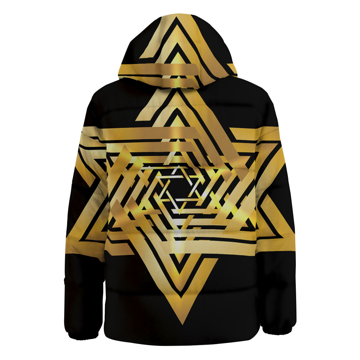 Star of David Gold And Black Print Down Jacket-grizzshop