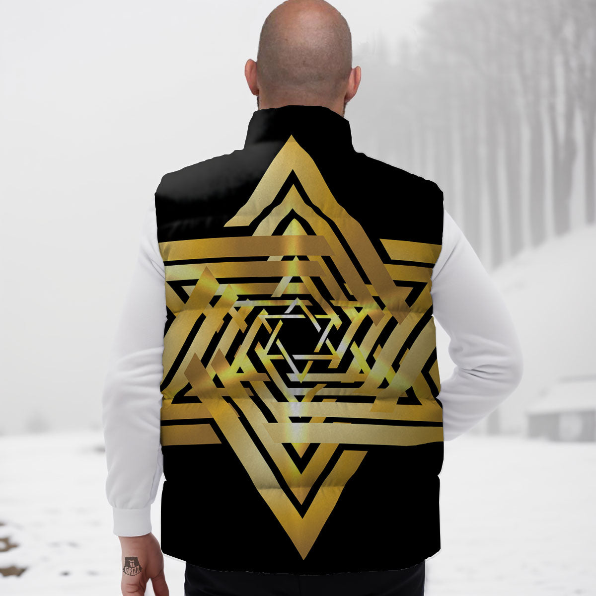 Star of David Gold And Black Print Down Vest