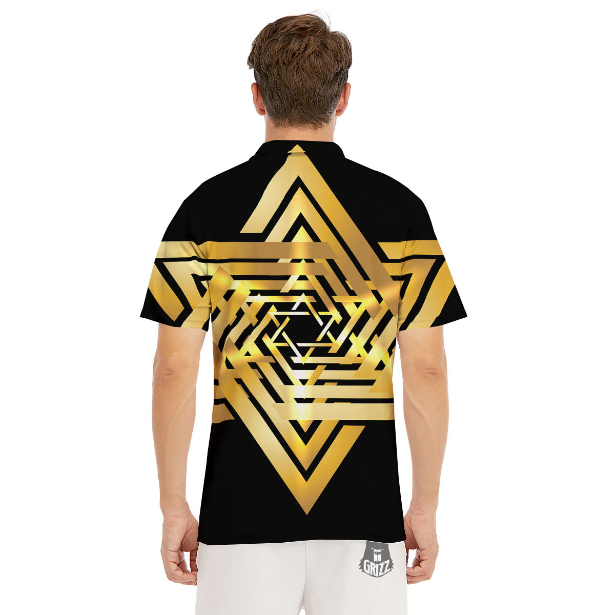 Star of David Gold And Black Print Men's Golf Shirts-grizzshop