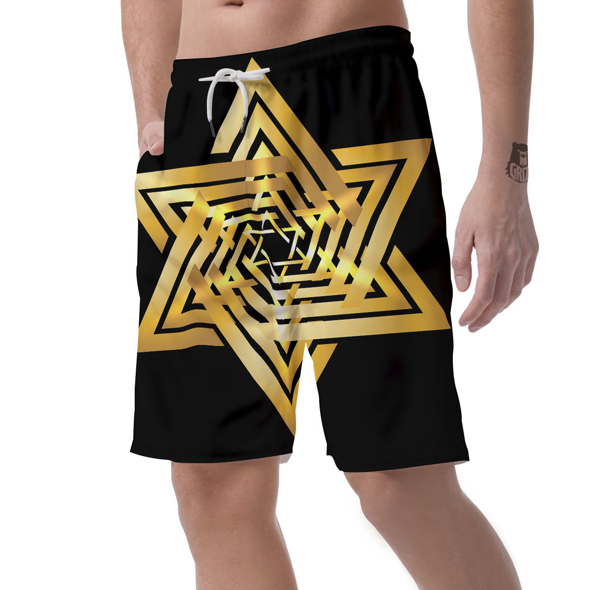 Star of David Gold And Black Print Men's Shorts-grizzshop