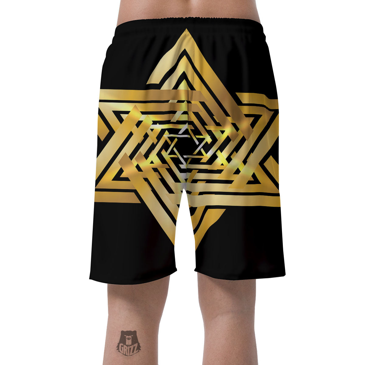 Star of David Gold And Black Print Men's Shorts-grizzshop