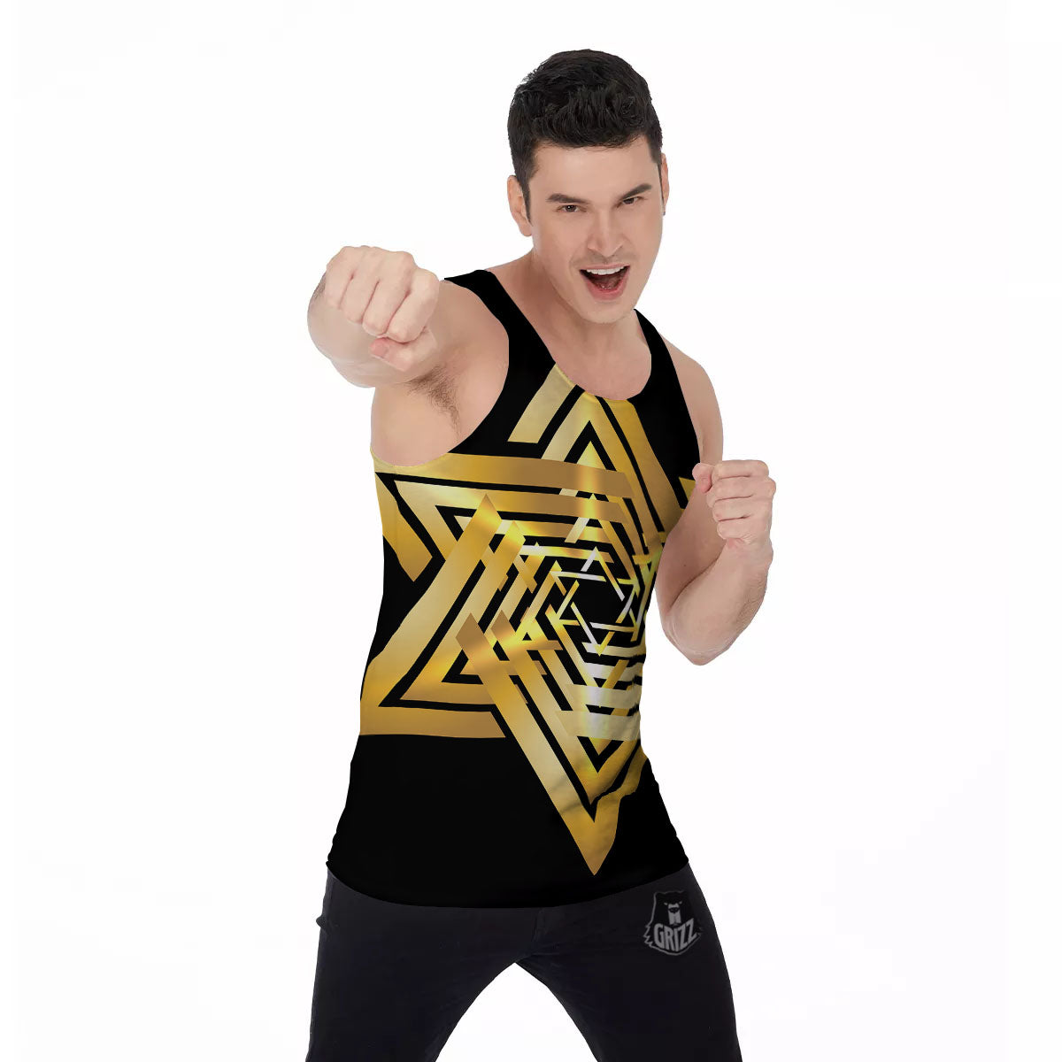 Star of David Gold And Black Print Men's Tank Top-grizzshop