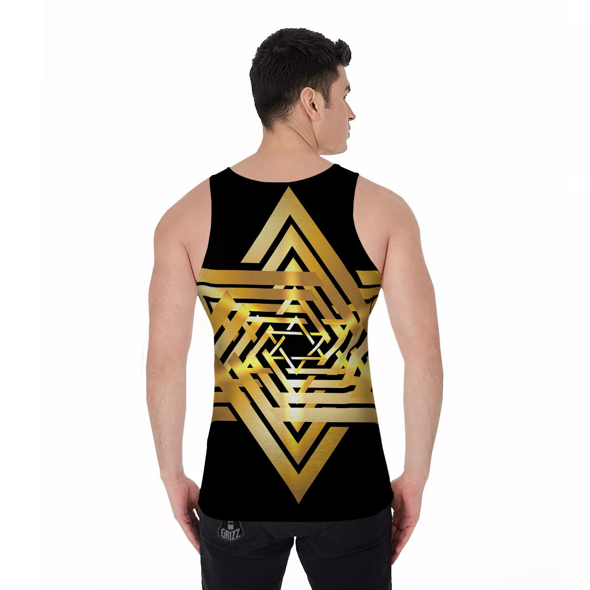 Star of David Gold And Black Print Men's Tank Top-grizzshop