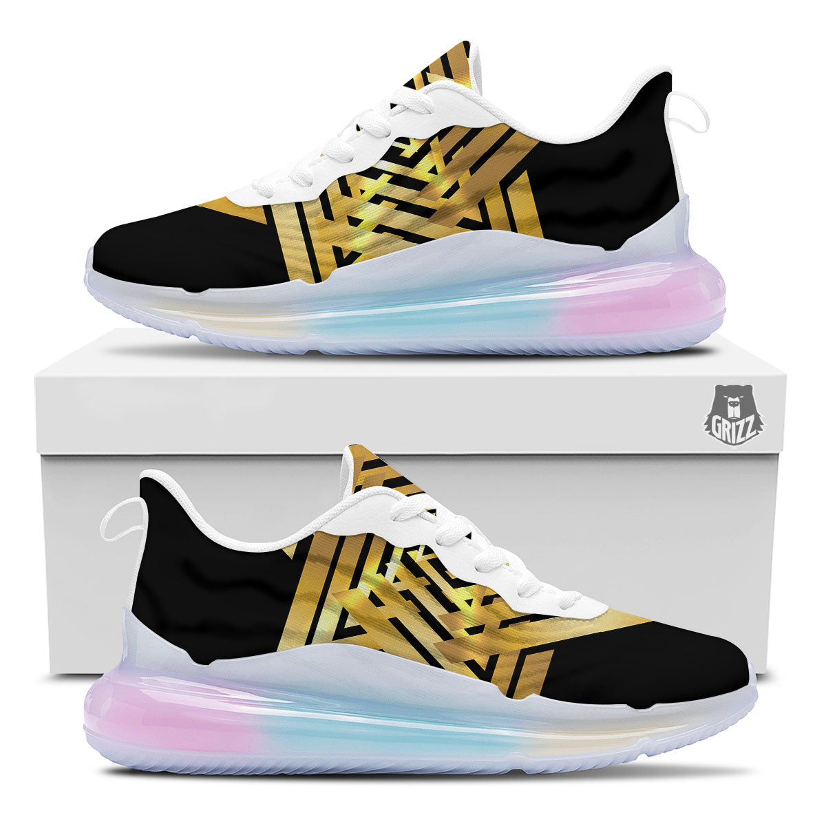 Star of David Gold And Black Print Running Sneakers-grizzshop