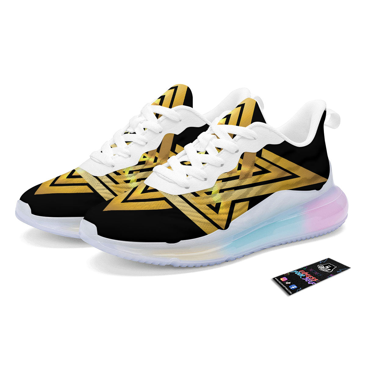 Star of David Gold And Black Print Running Sneakers-grizzshop