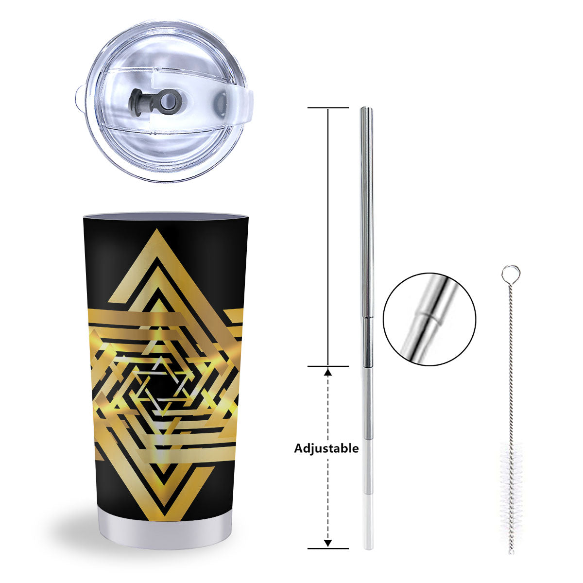 Star of David Gold And Black Print Tumbler-grizzshop