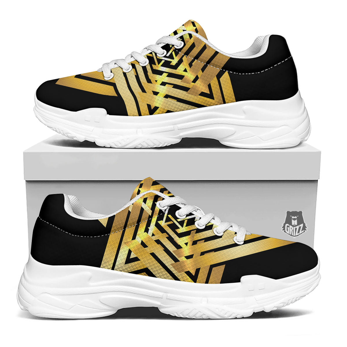 Star of David Gold And Black Print White Chunky Shoes-grizzshop