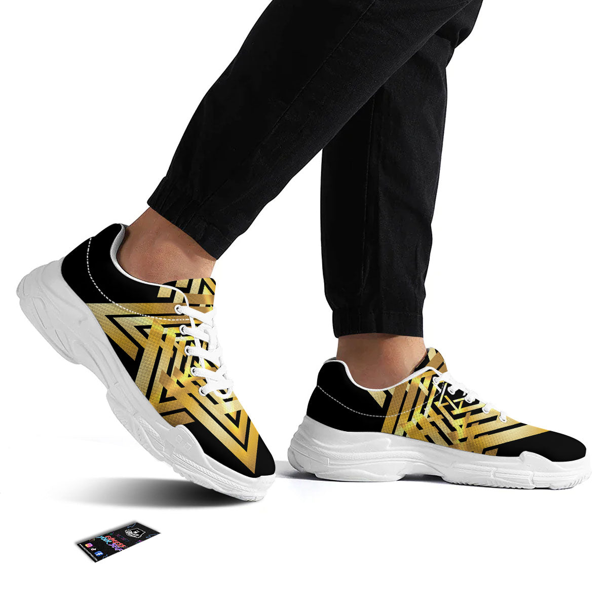 Star of David Gold And Black Print White Chunky Shoes-grizzshop