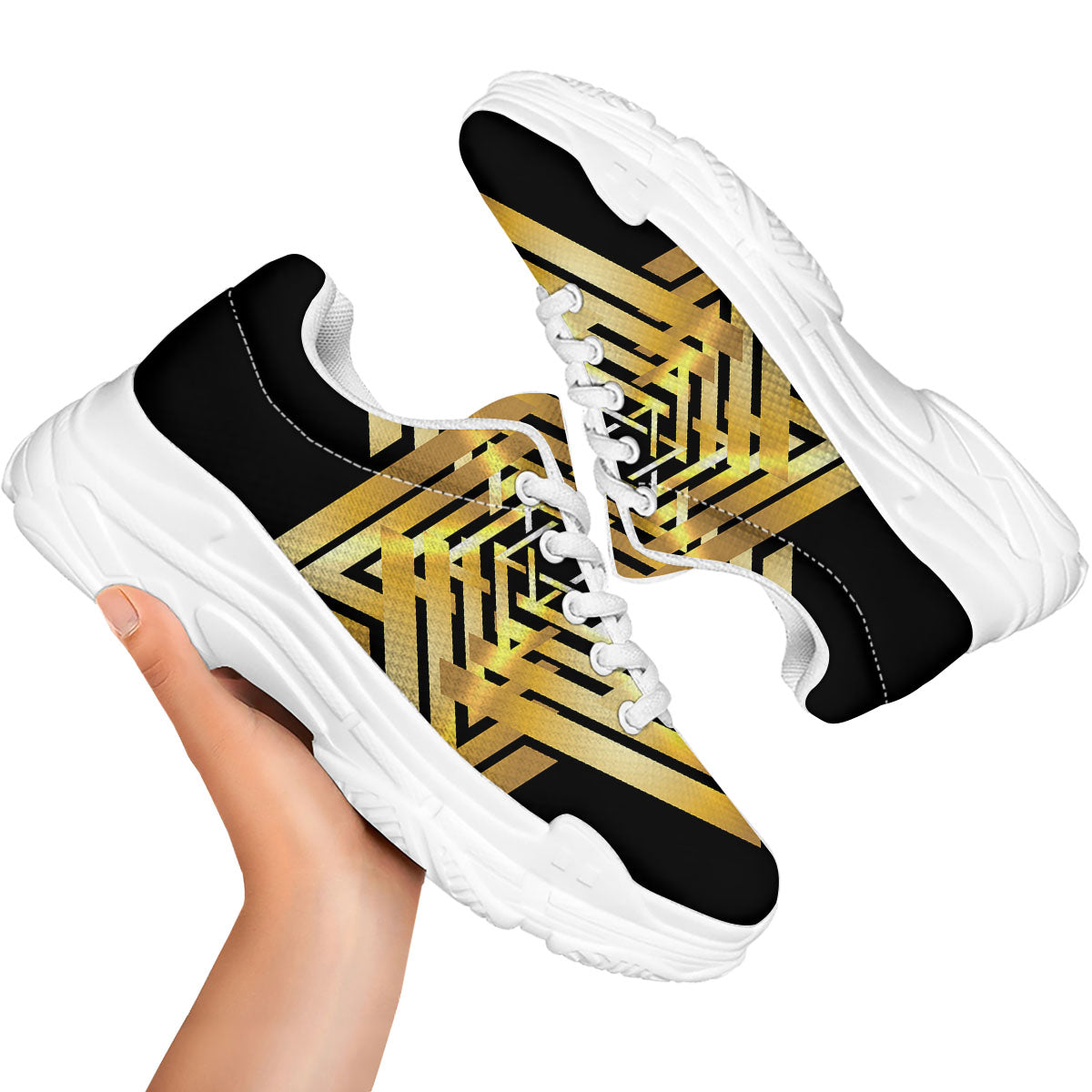 Star of David Gold And Black Print White Chunky Shoes-grizzshop