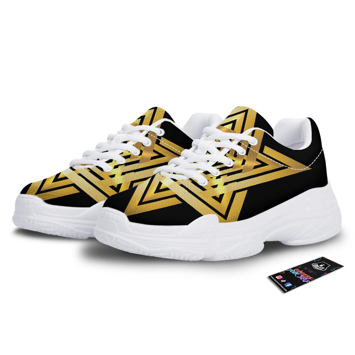 Star of David Gold And Black Print White Chunky Shoes-grizzshop