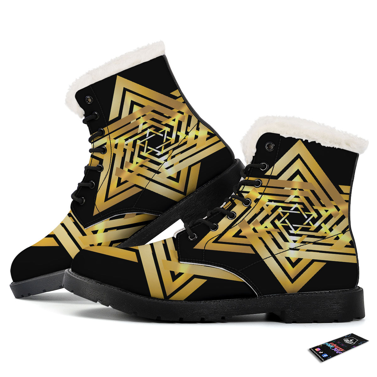 Star of David Gold And Black Print Winter Boots-grizzshop