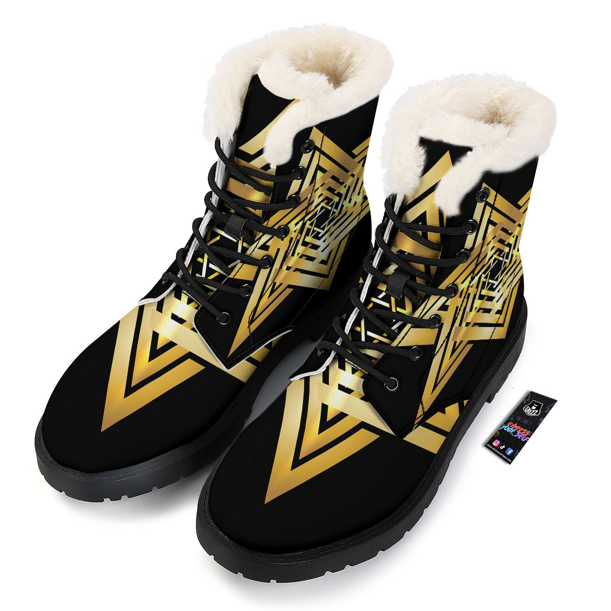 Star of David Gold And Black Print Winter Boots-grizzshop