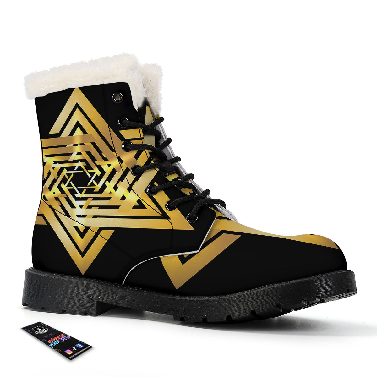 Star of David Gold And Black Print Winter Boots-grizzshop