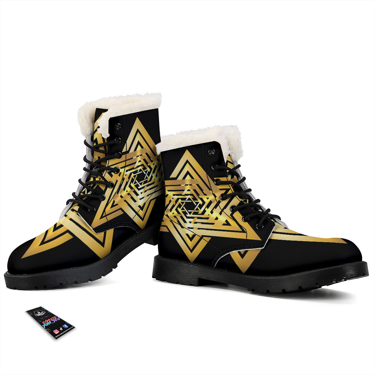 Star of David Gold And Black Print Winter Boots-grizzshop
