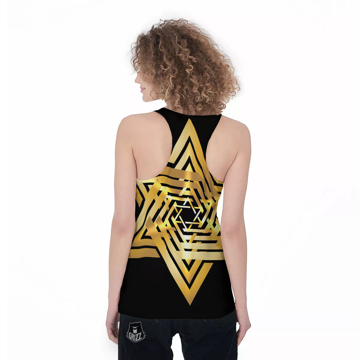 Star of David Gold And Black Print Women's Racerback Tank Top-grizzshop