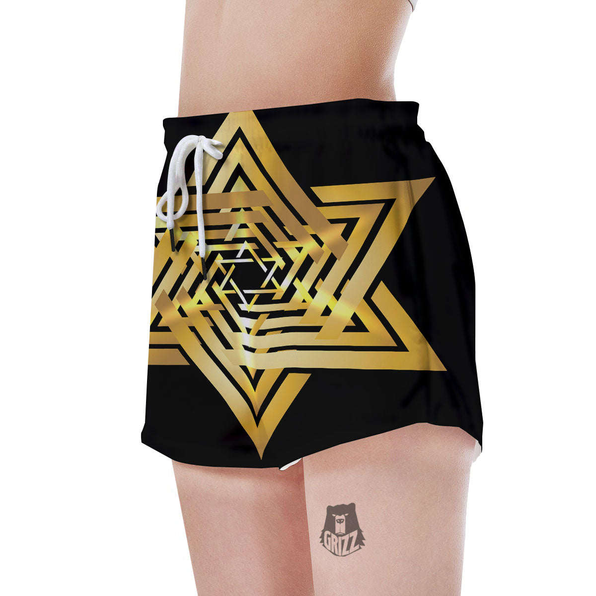 Star of David Gold And Black Print Women's Shorts-grizzshop