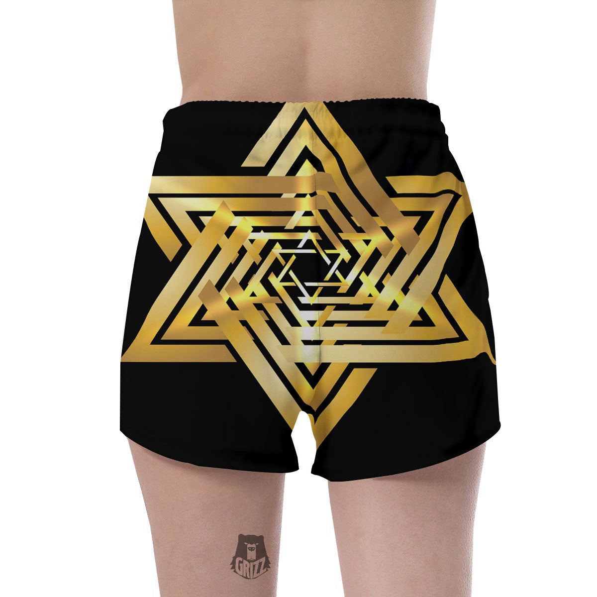 Star of David Gold And Black Print Women's Shorts-grizzshop