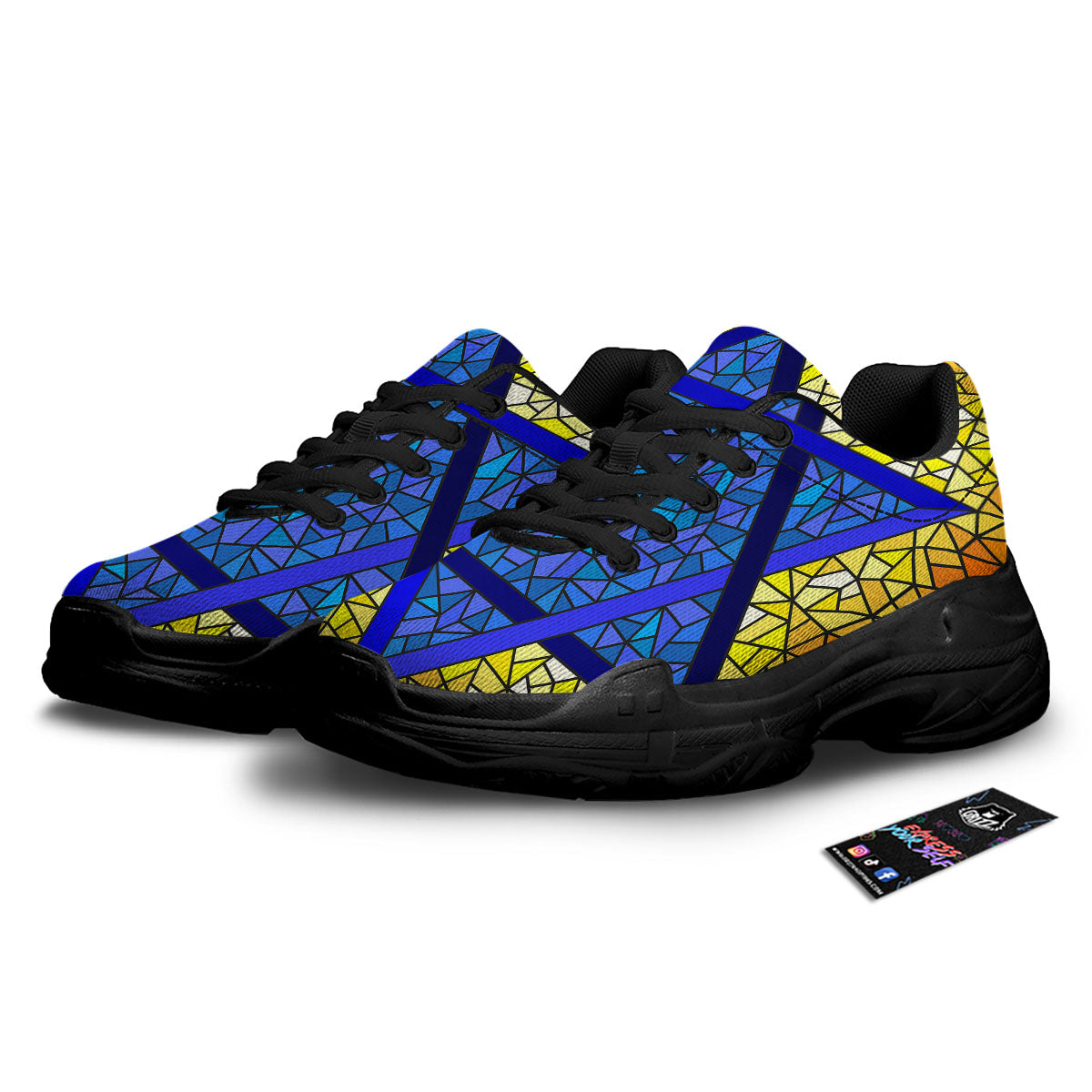 Star of David Stained Glass Print Black Chunky Shoes-grizzshop