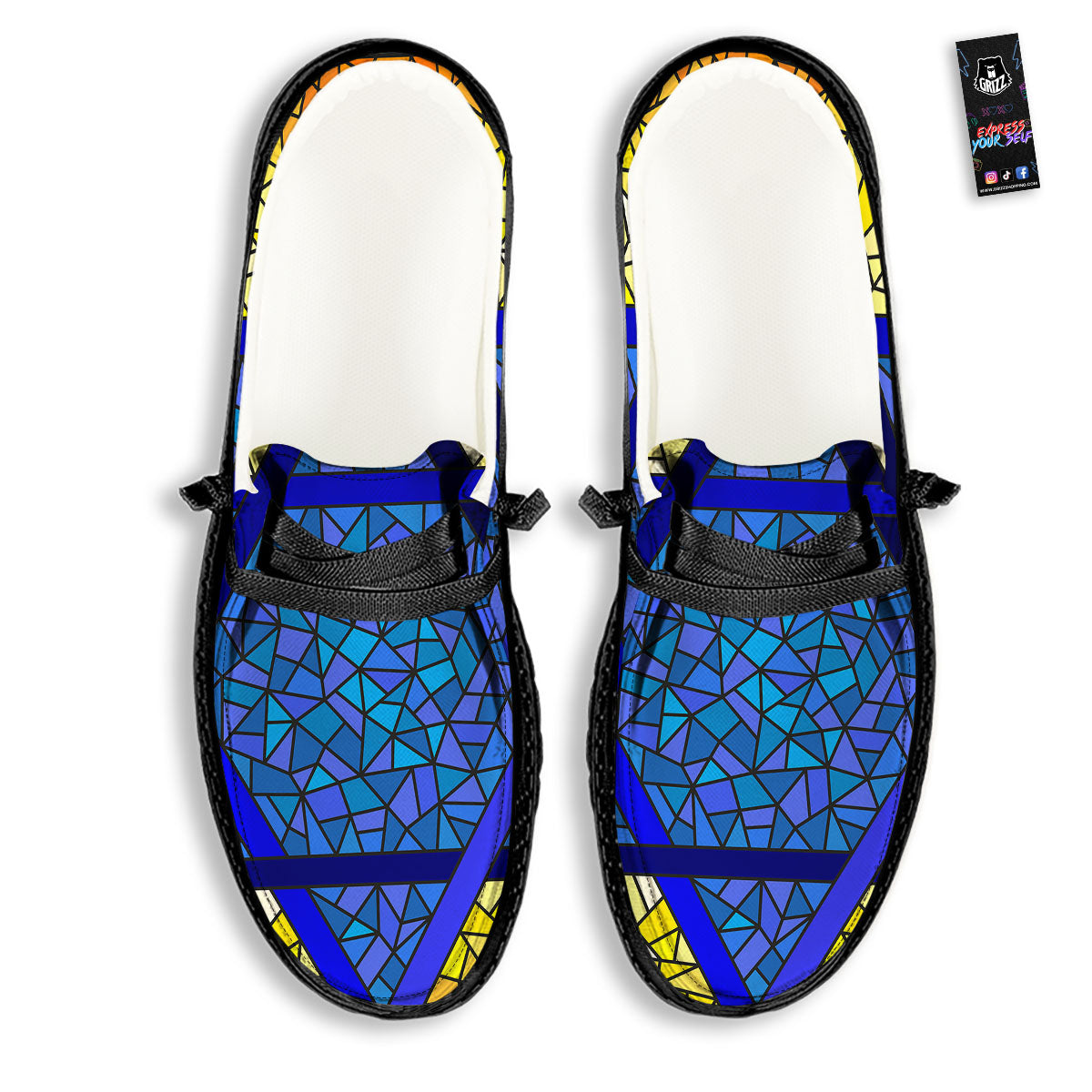 Star of David Stained Glass Print Black Loafers-grizzshop